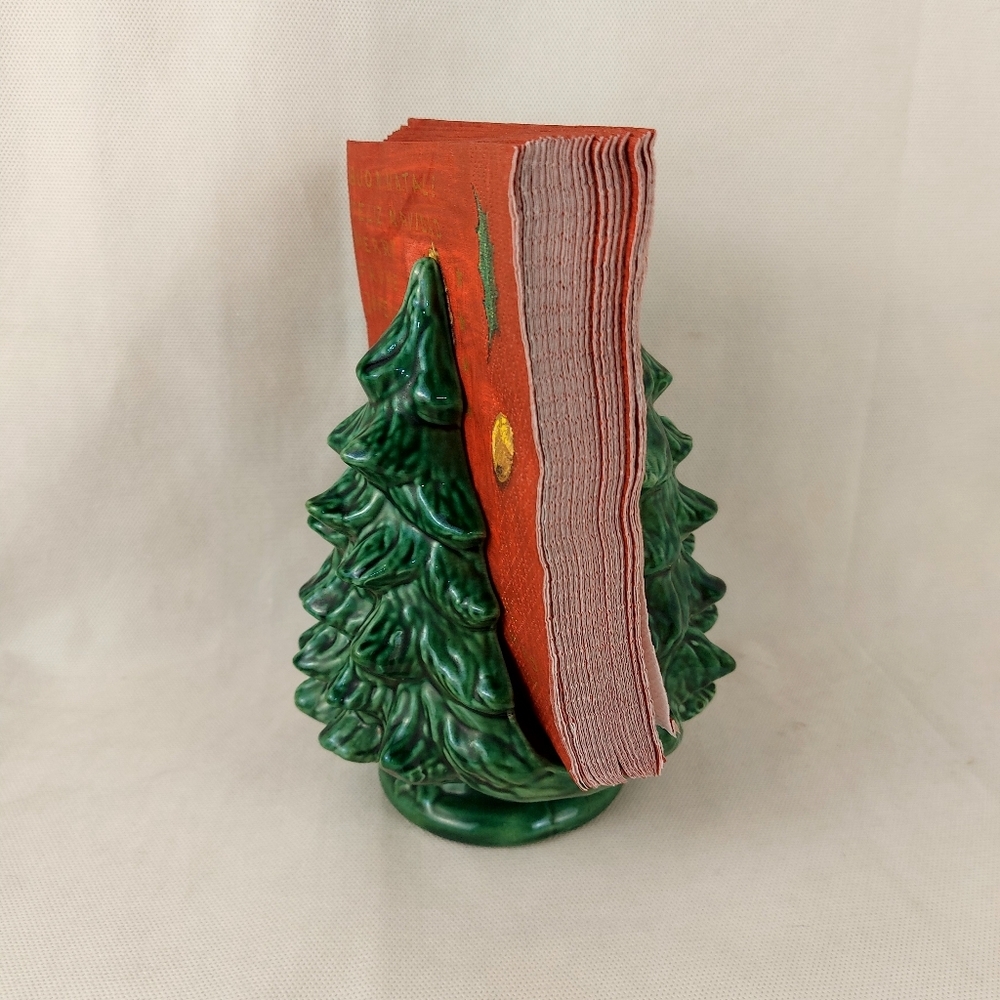 Vintage Handmade Christmas Tree Napkin Holder Greeting Card Holder